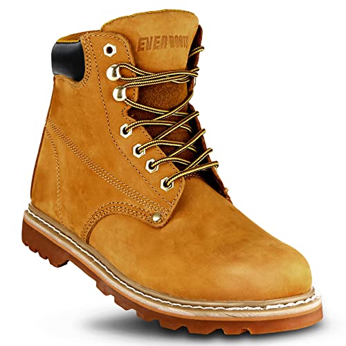 EVER BOOTS 'Tank Men's Soft Toe Oil Full Grain Leather Work Boots Construction Rubber Sole (10 D(M), TAN)