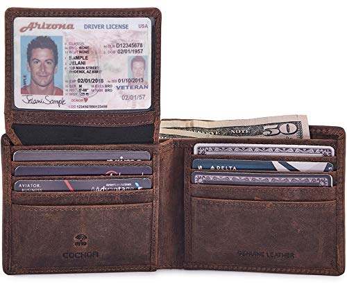 Cochoa Wallet for Men's RFID Blocking Real Leather Bifold Stylish 2 ID Window in Gift Box (CRAZY HORSE, COGNAC)