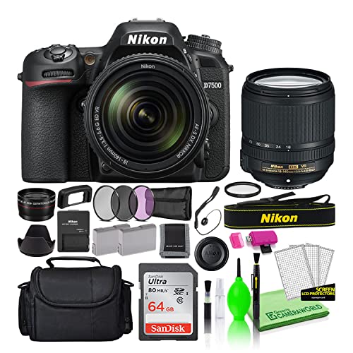 Nikon D7500 20.9MP DSLR Digital Camera with 18-140mm VR Lens (1582) Deluxe Bundle Kit with Sandisk 64GB SD Card + Large Camera Bag + Filter Kit + Spare Battery + Telephoto Lens + More (Renewed)