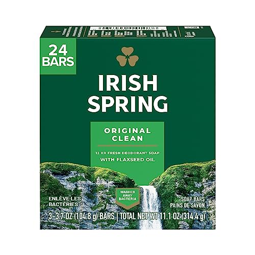 Irish Spring Bar Soap for Men, Original Clean, Smell Fresh and Clean for 12 Hours, Men Soap Bars for Washing Hands and Body, Mild for Skin, Recyclable Carton, 3.7 Ounce - 3 Count (Pack of 8)