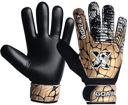 GOALIEX Soccer Goalie Gloves, Football Goalkeeper Gloves for Kids Boys Youth Children Double Wrist Along 4mm Super Grip Palm (Golden/Black, Size 5 Suitable for 9-12 Years)