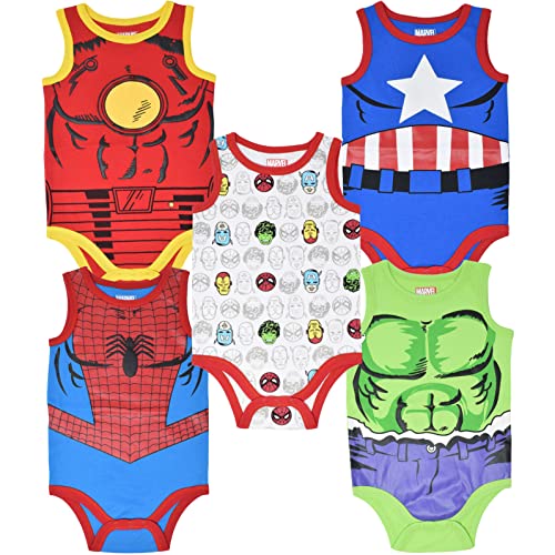 Marvel Avengers Captain America Iron Man Hulk Spider-Man Infant Baby Boys 5 Pack Bodysuits Multicolor 6-9 Months