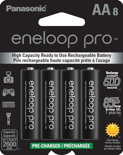 Eneloop Panasonic BK-3HCCA8BA pro AA High Capacity Ni-MH Pre-Charged Rechargeable Batteries, 8-Battery Pack