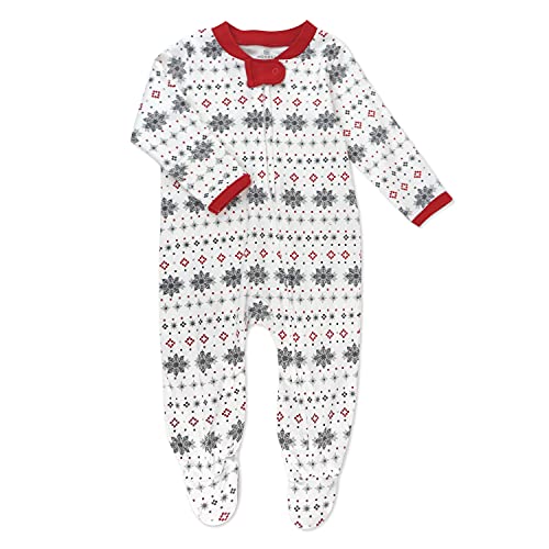 HonestBaby Sleep and Play Footed Holiday Pajamas One-Piece Sleeper Zip-front Organic Cotton PJs Baby Boys, Girls, Unisex, Fair Isle Holiday Ivory, 3-6 Months