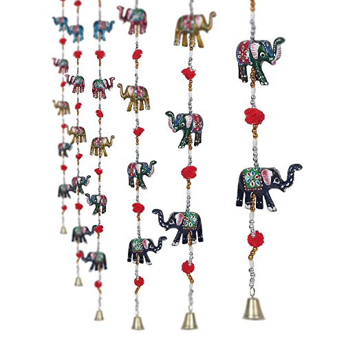 CraftVatika Set Of 2 Decorative Elephant Door Hangings | Handmade Decorative Wall Hanging with Bead & Brass Bell | Indian Handicrafts Gift for mother mom | Home Decoration