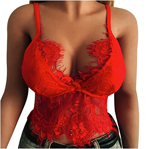 Tuianres Lace Bralettes for Women Sexy Deep V Neck Full-Coverage Wireless Bra Comfort Lightly Padded Push Up Bra No Underwire