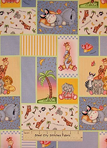 Quality Fabric Nursery Baby Fabric Bazooples Animals Sweet Dreams 100% Cotton Yard 36 x 44 Inches