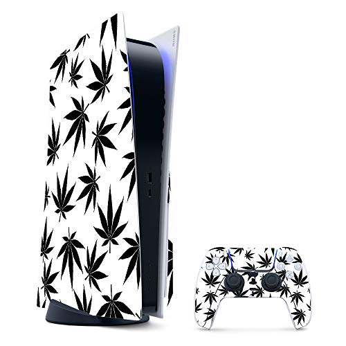 MightySkins Gaming Skin for PS5 / Playstation 5 Bundle - Pot Leaves Black | Protective Viny wrap | Easy to Apply and Change Style | Made in The USA