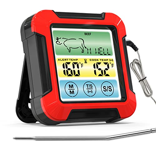 Meat Thermometers for Smokers, Instant Read Digital Meat Thermometer with Waterproof Probe, Backlight, Touchscreen, Kitchen Timer, Digital Food Thermometer for Cooking, BBQ, Oven, Grilling
