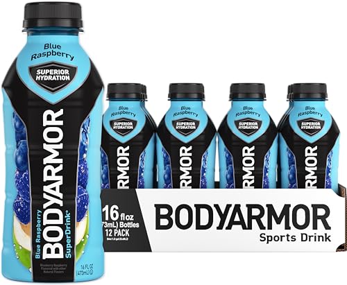 BODYARMOR Sports Drink Sports Beverage, Blue Raspberry, Coconut Water Hydration, Natural Flavors With Vitamins, Potassium-Packed Electrolytes, Perfect For Athletes, 16 Fl Oz (Pack of 12)