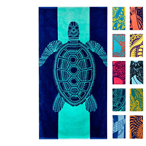 Nova Blue Turtle Beach Towel – Tropical Blue Colors with A Unique Design, Extra Large, XL (34”x 63”) Made from 100% Cotton for Kids & Adults