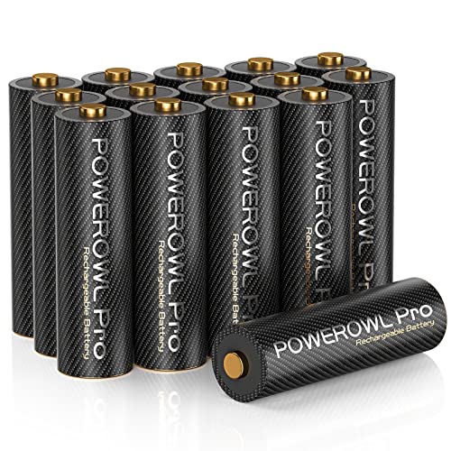 POWEROWL Goldtop Rechargeable AA Batteries PRO, High Capacity 2800mAh, Premium NiMH Double A Battery -16 Count