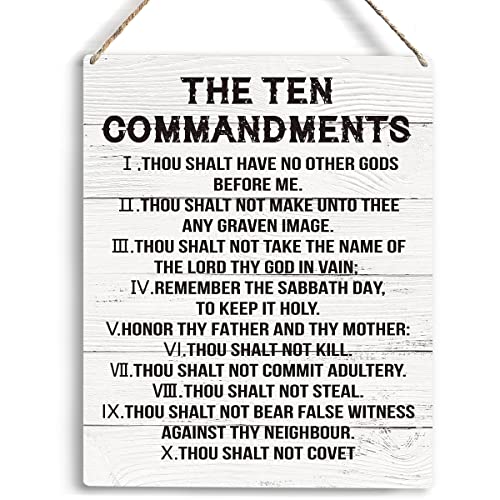 Inspirational Wall Art The Ten Commandments Wall Art Christian Bible Verse Wall Art Religious Home Wall Decor 10x8 Inches Rustic Christian Wooden Hanging Sign for Living Room Bedroom Office