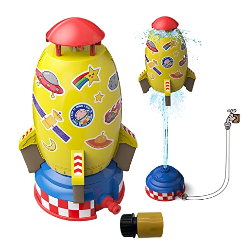 Flexyony Splash Rocket Toys Rocket Launcher for Kids Outdoor Water Play Rocket Sprinklers Toy Water Pressure Rocket Water Blaster Rockets Summer Garden Water Spray for Kids 3 Years and Up (Yellow)