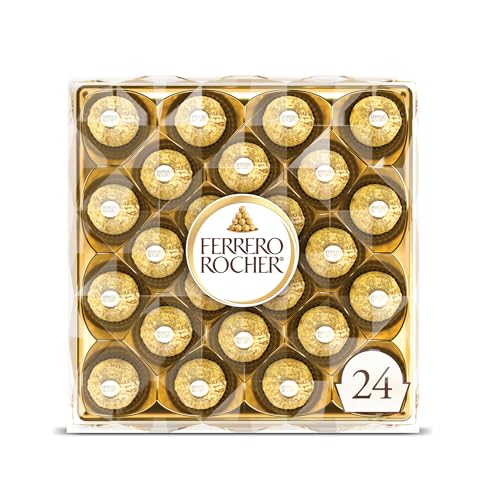 Ferrero Rocher, 24 Count, Premium Gourmet Milk Chocolate Hazelnut, Individually Wrapped Candy for Gifting, Mother's Day Gift, 10.5 oz