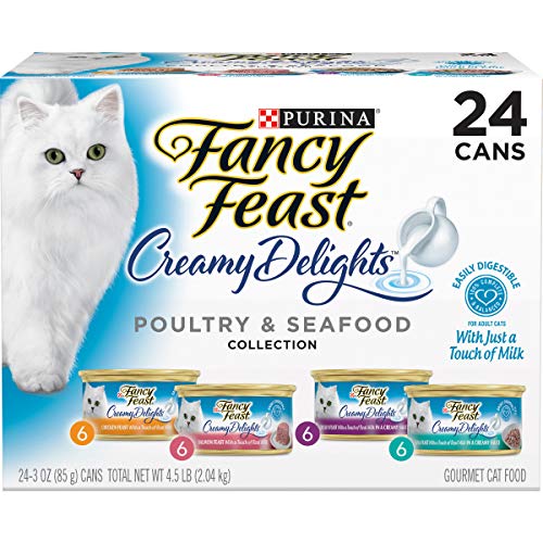 Purina Fancy Feast Wet Cat Food Variety Pack, Creamy Delights Poultry & Seafood Collection - (Pack of 24) 3 oz. Cans