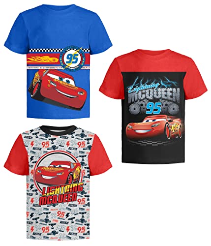 Cars Lightning McQueen Pixar Graphic T-Shirts (3 Pack) Outfits Toddlers to Kids 3T B/R/Gy SS Blue/Red/Grey