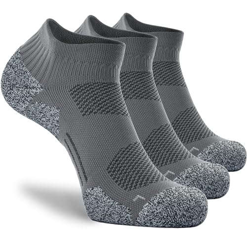 CWVLC Unisex Cushioned Compression Athletic Ankle Socks Multipack, 3-pairs Charcoal, L (10.5-13 W US/ 9-11.5 M US)