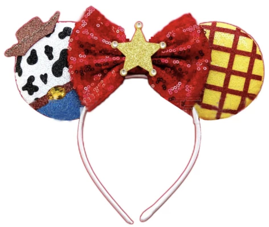 CLGIFT Toy Story Woody Minnie Ears,Pick your color, Iridescent Minnie Ears, Silver gold blue minnie ears, Rainbow Sparkle Mouse Ears,Classic Red Sequin Minnie Ears (Woody Toy Story)