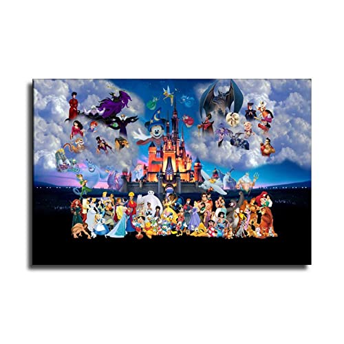 HHOOO Beauty And The Beast Characters Castle Children Mickey Princess Villain Poster Decorative Painting Canvas Wall Art Living Room Posters Bedroom Painting 16x24inch(40x60cm)