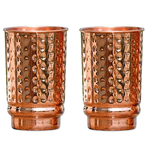 Hammered Pure Copper Tumblers Set of 2, UNLINED, UNCOATED and LACQUER Free | 350 Ml. (11.8 US Fl Oz) Traveller's Copper Cups for Ayurveda Health Benefits