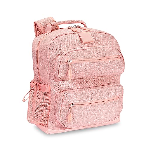 Bentgo Kids Glitter Backpack - Lightweight 14” Backpack for School, Travel & Daycare, Ideal for Ages 4+, Durable & Water-Resistant, Roomy Interior, & Loop for Lunch Bag (Glitter Edition - Petal Pink)