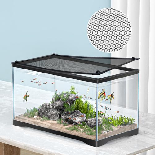 MLEJU DIY Fish Tank Lid Aquarium Cover with Fresh Air Netting to Prevent Fish from Jumping Out of The Tank and Reptile Pet from Escaping, Adjustable Size Fit Tank Size Max 37''X18''
