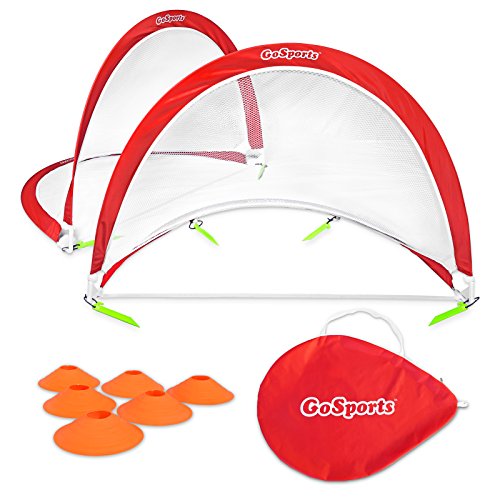 GoSports Portable Pop-Up Soccer Goals for Backyard - Kids & Adults - Set of Two Nets with Agility Training Cones and Carrying Case