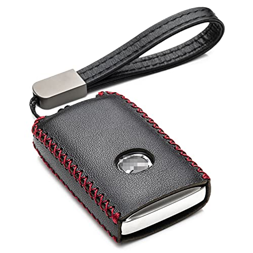 Vitodeco Genuine Leather Smart Key Fob Case Cover Protector Compatible with Mazda 3, Mazda 3 Hatchback, Mazda 6, CX-5, CX-50, CX-3, CX-30, CX-9, CX-90 2020 - 2024 (4-Button, Black/Red)