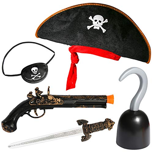 PROLOSO Pirate Accessories for Kids Halloween Caribbean Costume for Boys Girls Buccaneer Dress Up Cosplay Stage Props Imaginative Play Toy Kit
