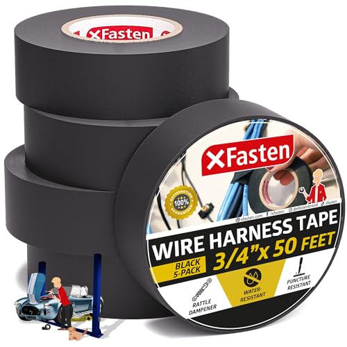 XFasten Wire Harness Tape, 3/4-Inch by 50-Foot (5-Pack), High Temp Wiring Loom Harness Self-Adhesive Felt Cloth Electrical Tape for Automotive Engine and Electrical Wiring