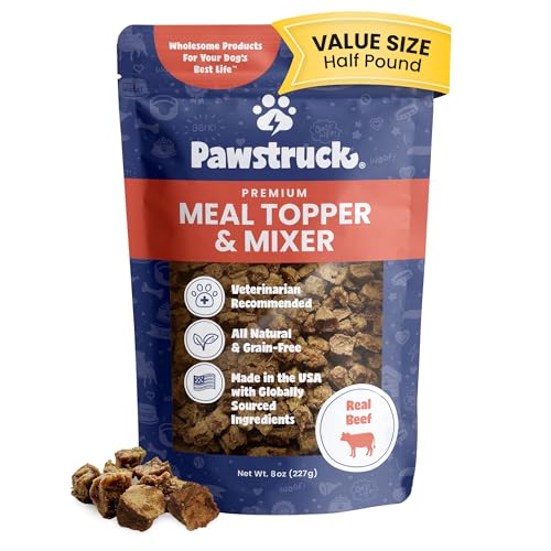 Pawstruck Vet Recommended Air Dried Dog Food Toppers for Picky Eaters - Made in USA with Real Beef - Premium All Natural Meal Mix-in Kibble Seasoning Enhancer - 8 oz - Packaging May Vary