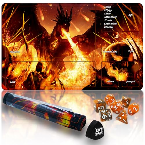 Extalas Experience top-Tier Quality with Our MTG Playmat – Perfect for Magic: The Gathering and Lord of The Rings Fans, Complete with a Storage Tube and 7 dice ! (Style8, playmat with Zones)