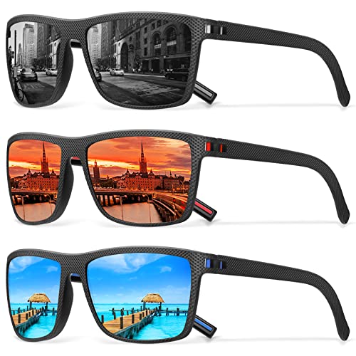 Square Polarized Sunglasses for Men Vintage Style Driving Travel Sun Glasses Lightweight Frame UV Protection Goggles