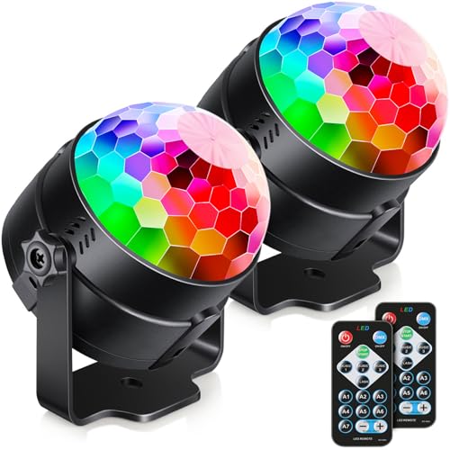 Luditek 2-Pack Sound Activated Party Lights with Remote Control Dj Lighting, Disco Ball Light, Strobe Lights Stage Lamp for Home Room Dance Parties Supplies Christmas Decorations