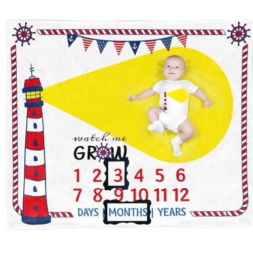 Lighthouse Baby Stuff, Baby Month Blanket for Newborn Photo Taken - Baby Age Blanket with 2 Frame B39-1