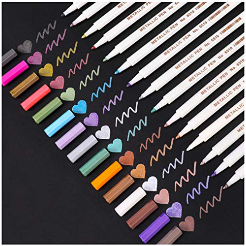 Dyvicl Metallic Marker Pens - 15 Colors Hard Fine Tip Metallic Markers for Black Paper, Adult Coloring, Card Making, Rock Painting, Scrapbooking Crafts, DIY Photo Album