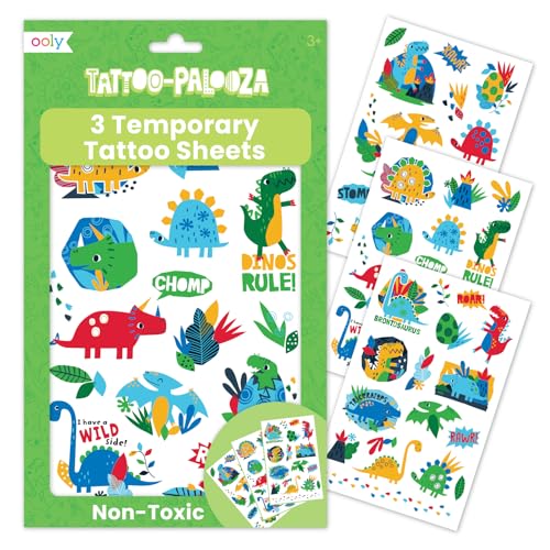 OOLY Tattoo-Palooza Over 50 Safe Non-Toxic Temporary Tattoos for Kids, Fake Tattoos as Party Favors for kids 4-8, Goodie Bag Stuffers for Birthday Party Supplies [Dino Days]