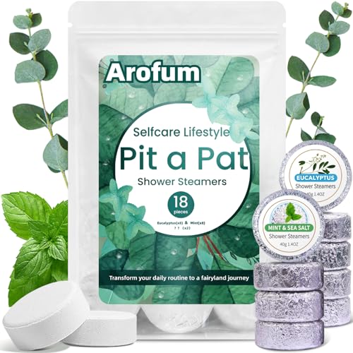 Arofum Shower Steamers Aromatherapy, 18 Pack Eucalyptus & Mint Shower Bath Bombs Self Care Spa Gifts, Pit a Pat Shower Bombs Birthday Gift Ideas Stress Relief Gifts for Women Relaxation