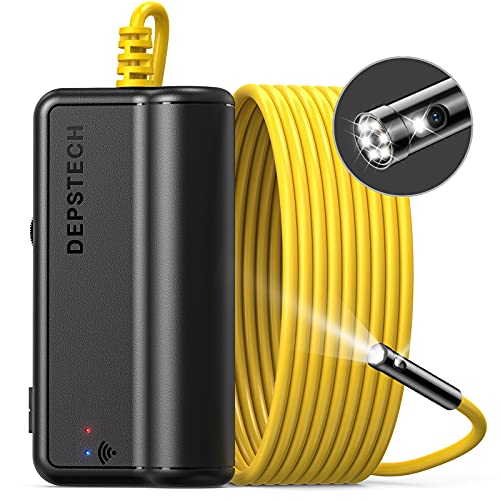 DEPSTECH Dual Lens Wireless Endoscope, 1080P Scope Snake Camera with 7 LED Lights,0.31In Lens Video HD Inspection Camera,IP67 Waterproof Borescope,16.5FT Cable for Android & iOS Phone or Tablet-Yellow