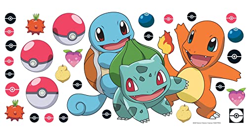 RoomMates RMK5361GM Pokémon Squirtle, Charmander, and Bulbasaur Peel and Stick Giant Wall Decals