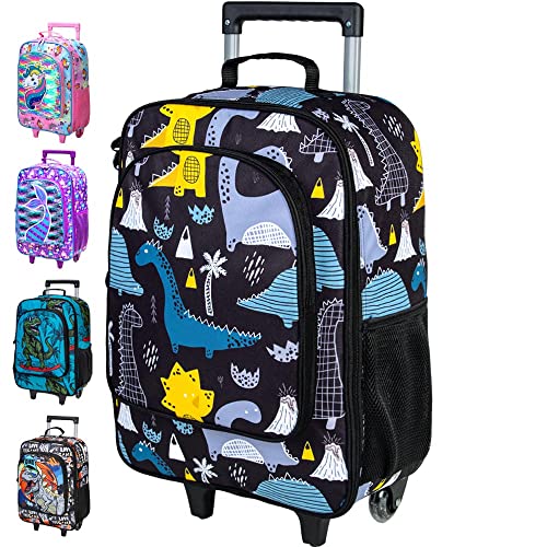 AGSDON Kids Luggage for Boys, Cute Dinosaur Rolling Wheels Suitcase for Children Toddler