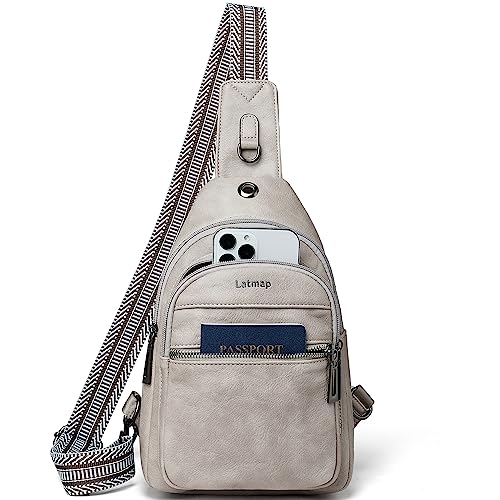 LATMAP Sling Bag For Women Faux Leather Anti Theft Small Casual Daypack Backpack Fanny Pack Crossbody Chest Bags Purse Waterproof Grey