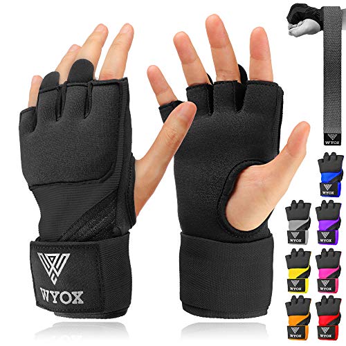 WYOX Gel Premium Hand Wraps for Boxing Gloves, Quick 80cm Wrist Wraps, Padded Knuckle Boxing Wraps for Men, Women, Muay Thai Hand Wraps, MMA Kickboxing Martial Arts Inner Glove Wrap (Black S/M)