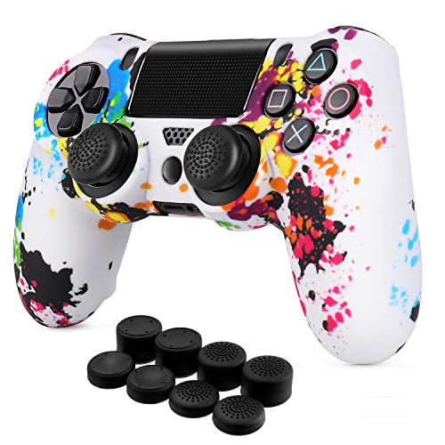 TNP For PS4 / Slim / Pro Controller Skin Grip Cover Case Set - Protective Soft Silicone Gel Rubber Shell & Anti-slip Thumb Stick Caps for Sony PlayStation 4 Controller Gaming Gamepad (Splash)