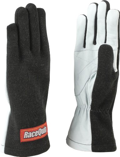 RaceQuip Basic Race Gloves 350 Series 1 Layer Nomex Non SFI Black Large 350005