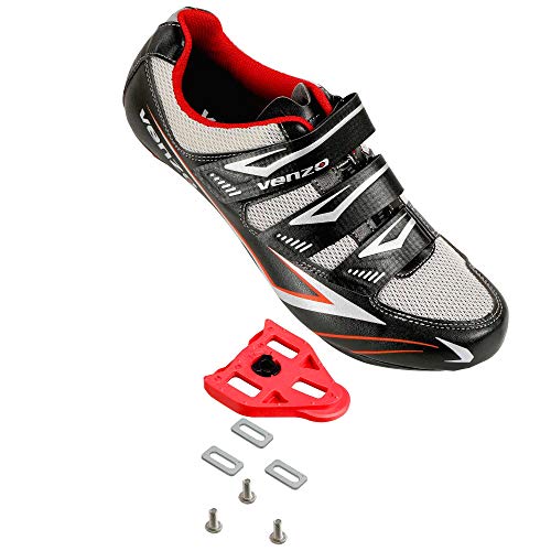 Venzo Bicycle Men's Road Cycling Riding Shoes - 3 Straps - Compatible with Look Delta & for Shimano SPD-SL - Perfect for Road Racing Bikes Black Color 48