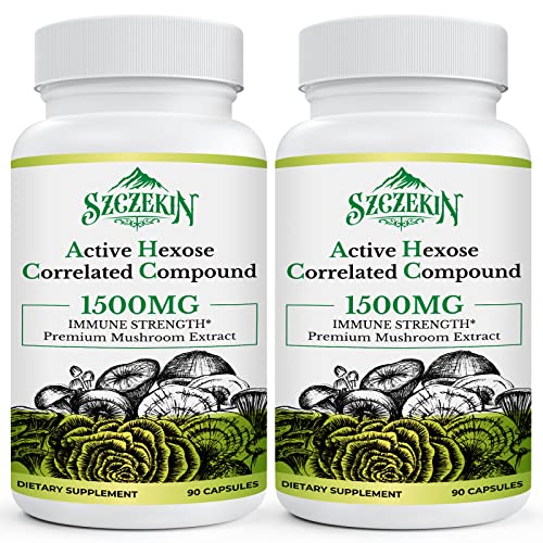 Active Hexose Correlated Compound 1500 mg Supplement, Natural 8 Mushroom Extract Supplement, Immune System, Liver Function, Natural Killer and T Cells Activity, 180 Veggie Capsules