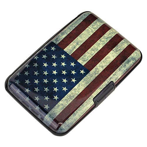 ELFISH Mini RFID Aluminum Wallet Credit Cards Holder Business Card Case Metal ID Case for Men Women (Flag)