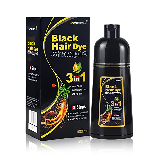 Bablabear MEIDU Black Hair Dye Shampoo for Gray Hair, Semi-Permanent Hair Color Shampoo for Women and Men, Herbal, 3 in 1 100% Grey Cover.Lasts 30 Days/500ml/Natural herbal